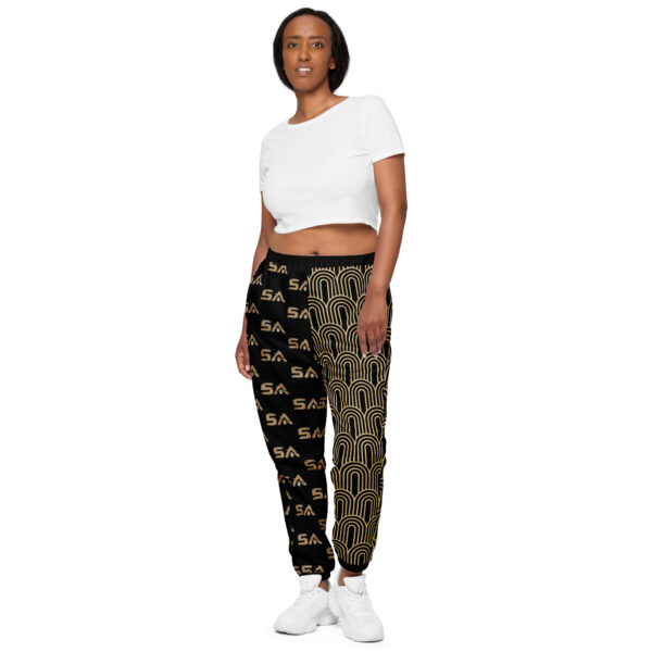 all over print unisex track pants black front 6411f8624f11f