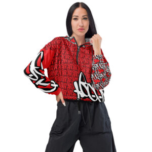 all over print womens cropped windbreaker black front 644c84cbccb13
