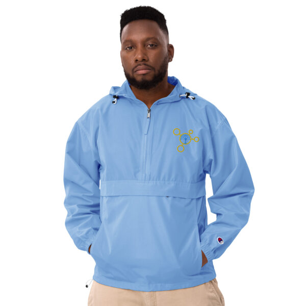 embroidered champion packable jacket light blue front 6438691cbcb10