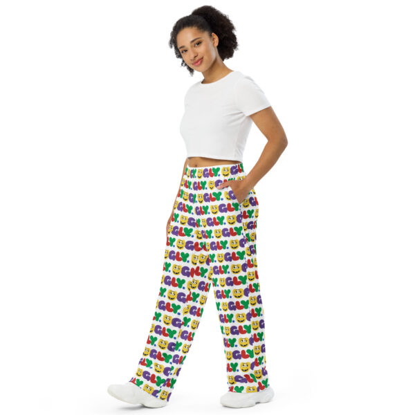 all over print unisex wide leg pants white left front 6458196ab939f
